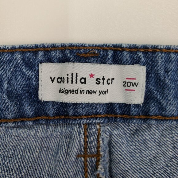 Vanilla Star Womens 20W Blue Distressed Ripped Cropped Jeans Raw Hem Denim - Picture 9 of 14
